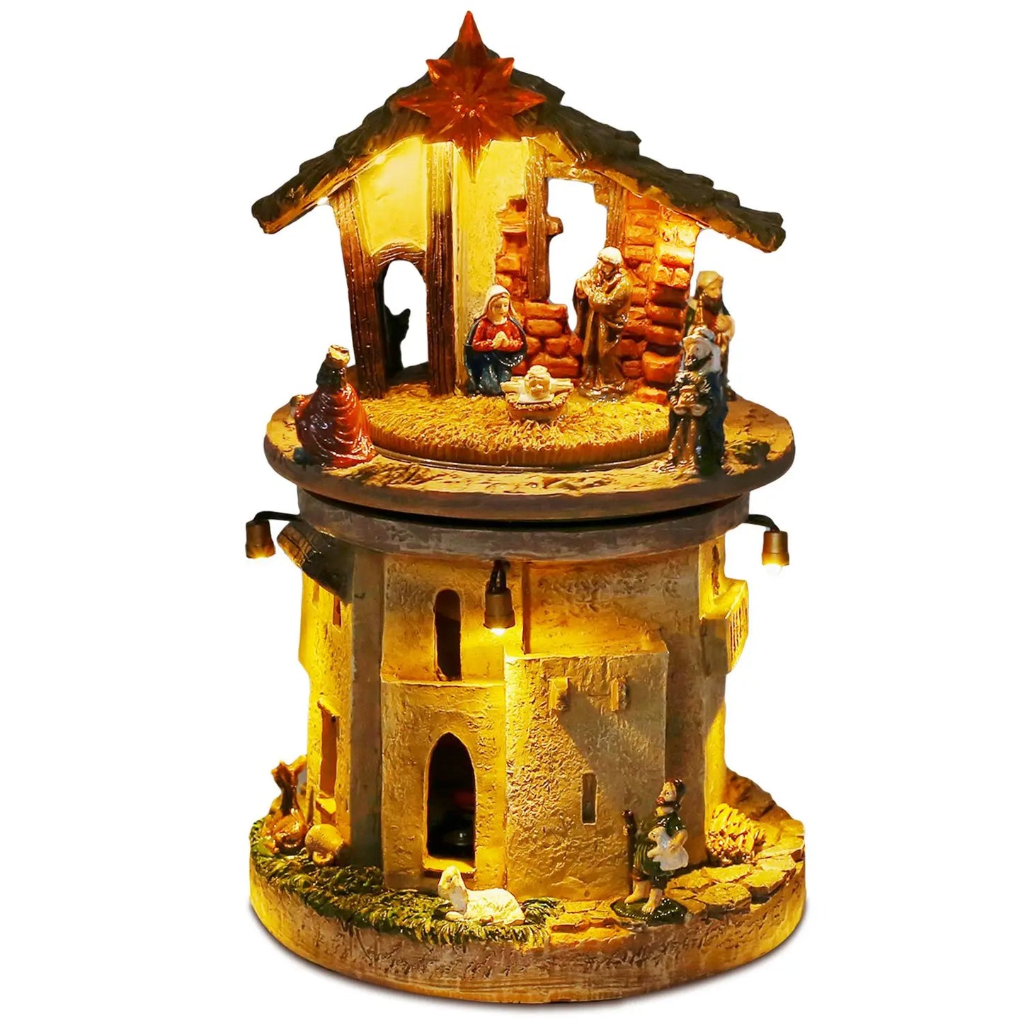 Rotating Village Nativity Scene with Lights and Music