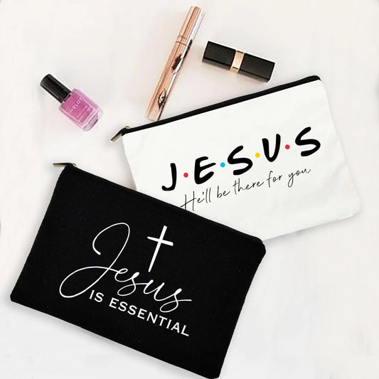 Jesus He Will Be There for You Canvas Cosmetic Bag for Women