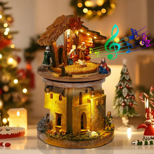 Rotating Village Nativity Scene with Lights and Music