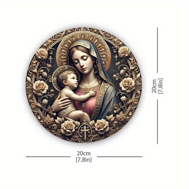 2D Virgin Mary and Baby Jesus Decorative Metal Sign